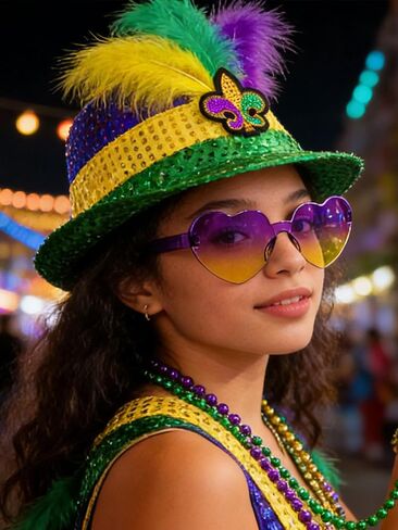 Hikkcos Mardi Gras Hat Sequin Fedora Hat Purple Yellow Green Mardi Gras Costume Accessories Headwear Parade Outfit in Saudi Arabia