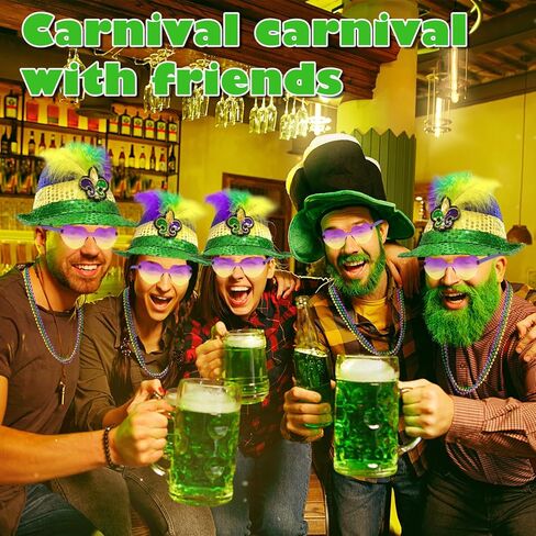 Hikkcos Mardi Gras Hat Sequin Fedora Hat Purple Yellow Green Mardi Gras Costume Accessories Headwear Parade Outfit in Saudi Arabia