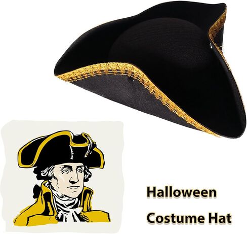 Tricorn Colonial Hat Halloween Pirate Hats Men Captain Hat Musketeer Hats Masquerade Party Revolutionary War Costume in Saudi Arabia