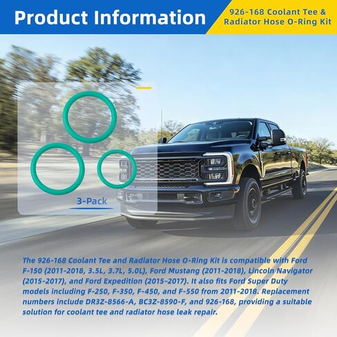 طقم حلقة على شكل حرف O لخرطوم التبريد وخرطوم المبرد 926-168 متوافق مع Ford F-150 3.5L 3.7L 5.0L، لـ 2011-2018 Mustang وLincoln Navigator يناسب DR3Z-8566-A، BC3Z-8590-F إصلاح تسرب خرطوم المبرد in Kuwait