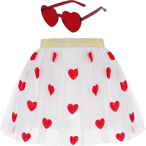 Valentine's Day Girls Red Heart Tulle Tutu Skirt with Sunglasses in Saudi Arabia