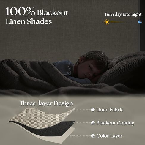 ستائر تعتيم دوارة لنافذة غرفة النوم، ستائر لاسلكية بدون أسلاك مع حماية من الأشعة فوق البنفسجية بنسبة 100%، ستائر من الكتان الأسود للحمام الداخلي، نوافذ غرفة المعيشة، دقيق الشوفان البيج 34 بوصة عرض × 72 بوصة ارتفاع in Kuwait