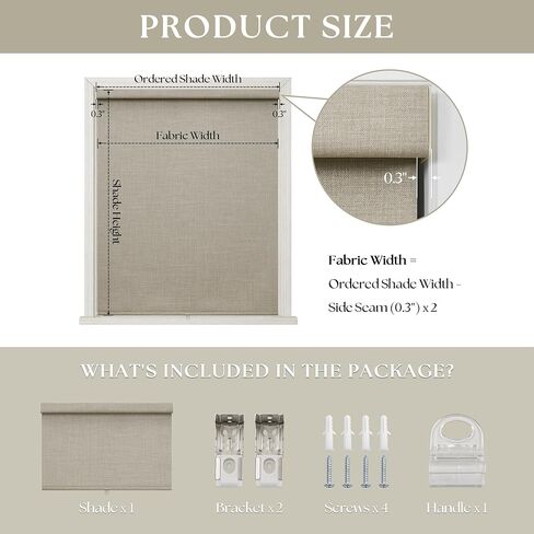 ستائر تعتيم دوارة لنافذة غرفة النوم، ستائر لاسلكية بدون أسلاك مع حماية من الأشعة فوق البنفسجية بنسبة 100%، ستائر من الكتان الأسود للحمام الداخلي، نوافذ غرفة المعيشة، دقيق الشوفان البيج 34 بوصة عرض × 72 بوصة ارتفاع in Kuwait