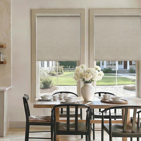 ستائر تعتيم دوارة لنافذة غرفة النوم، ستائر لاسلكية بدون أسلاك مع حماية من الأشعة فوق البنفسجية بنسبة 100%، ستائر من الكتان الأسود للحمام الداخلي، نوافذ غرفة المعيشة، دقيق الشوفان البيج 34 بوصة عرض × 72 بوصة ارتفاع in Kuwait