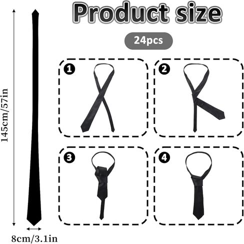 24 Packs Men's Tie Bulk Black Ties for Men Solid Color Men's Neckties Satin 3.15'' Tie Man Ties Formal Necktie for Wedding Business Graduation Formal Neck Tiess for Office in Saudi Arabia