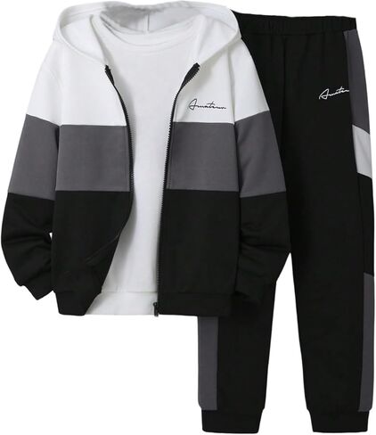 SweatyRocks Boy's 2 Piece Outfits Color Block Zip Up Jacket and Jogger Pants Clothing Sets in Saudi Arabia