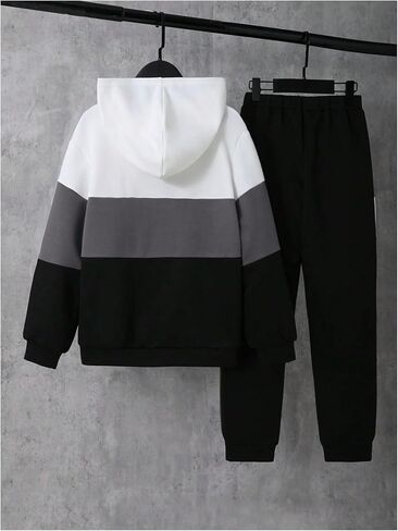 SweatyRocks Boy's 2 Piece Outfits Color Block Zip Up Jacket and Jogger Pants Clothing Sets in Saudi Arabia