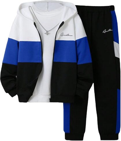 Boys 2 Pcs Tracksuit Zip Up Pullover Athletic Hoodie Windbreaker Jacket and Jogger Pants Sportswear Set for 7-14Y in Saudi Arabia