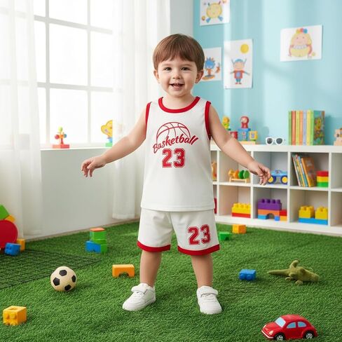 Kids Basketball Set Sleeveless Graphic Tank Top and Shorts 2 Piece Athletic Sports Uniform Outfit in Saudi Arabia