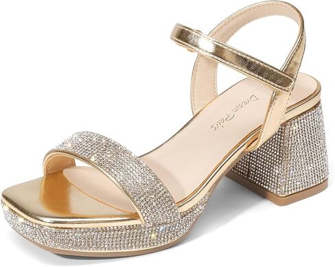 DREAM PAIRS Girls Sandals Open Toe Low Block Chunky Heels Sandals Party Dress Pumps Shoes for Little Big Kid in Kuwait