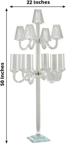 Efavormart Crystal Glass Floor Candelabra – 11-Arm Candle Holder for Taper & Tealight Candles, Classic Ribbed Empire & Cylinder Lampshades, Elegant 50" Tall Centerpiece for Weddings & Events in Saudi Arabia