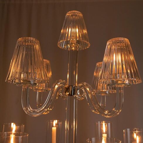 Efavormart Crystal Glass Floor Candelabra – 11-Arm Candle Holder for Taper & Tealight Candles, Classic Ribbed Empire & Cylinder Lampshades, Elegant 50" Tall Centerpiece for Weddings & Events in Saudi Arabia