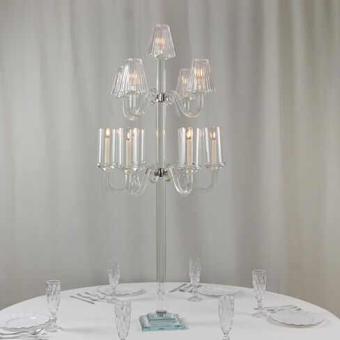 Efavormart Crystal Glass Floor Candelabra – 11-Arm Candle Holder for Taper & Tealight Candles, Classic Ribbed Empire & Cylinder Lampshades, Elegant 50" Tall Centerpiece for Weddings & Events in Saudi Arabia