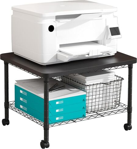 حامل الطابعة ، أسفل طاولة المكتب ، مرتفعات قابلة للتعديل 2 طبقة مع عجلات ، الصناعية تحت المكتب العربة المتنقلة الثقيلة ، الرف للمساحات الصغيرة ، المكتب المنزلي ، بني ريفي in Kuwait