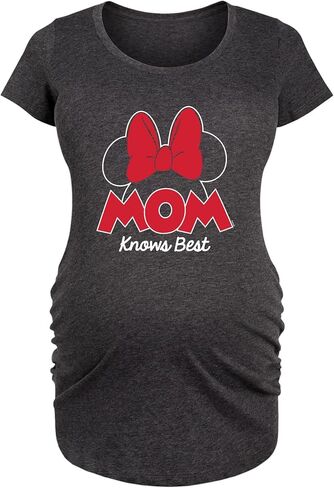 ديزني - Mom Knows Best Minnie - تي شيرت نسائي برقبة واسعة للحوامل - مقاس X-Large بلون الفحم المنقط in Saudi Arabia