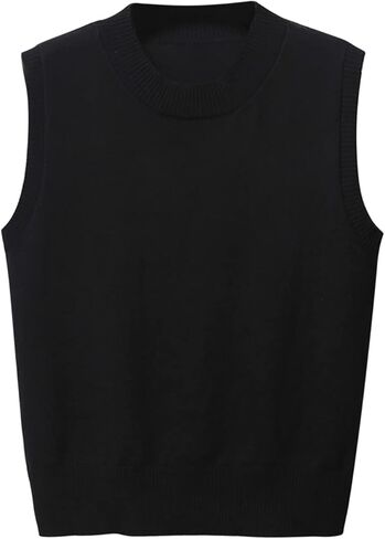 Sweater Vest Tops for Women Round Neck Y2K Sleeveless Preppy Style Knitted Crop Tank Top for Teen Girls School Uniform in Saudi Arabia