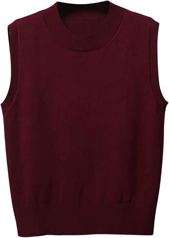 Sweater Vest Tops for Women Round Neck Y2K Sleeveless Preppy Style Knitted Crop Tank Top for Teen Girls School Uniform in Saudi Arabia