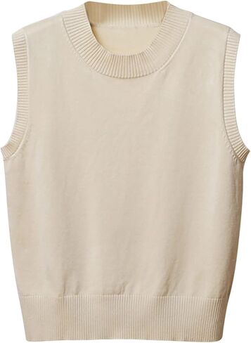 Sweater Vest Tops for Women Round Neck Y2K Sleeveless Preppy Style Knitted Crop Tank Top for Teen Girls School Uniform in Saudi Arabia
