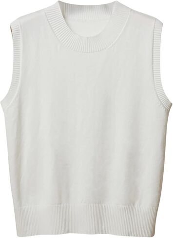 Sweater Vest Tops for Women Round Neck Y2K Sleeveless Preppy Style Knitted Crop Tank Top for Teen Girls School Uniform in Saudi Arabia