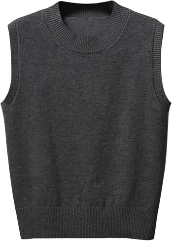 Sweater Vest Tops for Women Round Neck Y2K Sleeveless Preppy Style Knitted Crop Tank Top for Teen Girls School Uniform in Saudi Arabia
