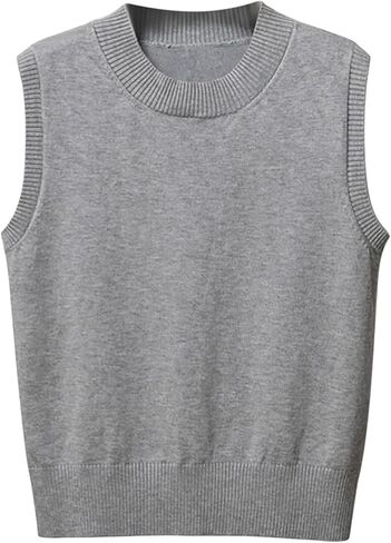 Sweater Vest Tops for Women Round Neck Y2K Sleeveless Preppy Style Knitted Crop Tank Top for Teen Girls School Uniform in Saudi Arabia