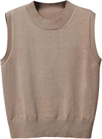 Sweater Vest Tops for Women Round Neck Y2K Sleeveless Preppy Style Knitted Crop Tank Top for Teen Girls School Uniform in Saudi Arabia