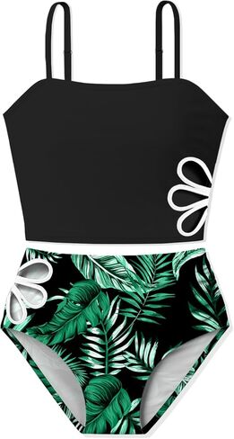 ملابس سباحة ALISISTER للفتيات تانكيني مكونة من قطعتين بيكيني بحزام قابل للتعديل للفتيات مقاس 9-16 in Kuwait