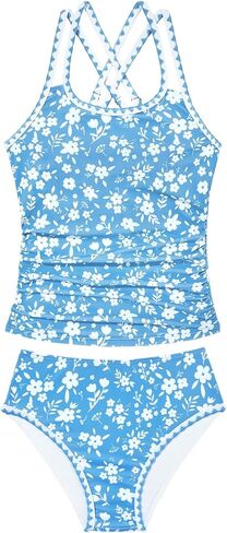 Century Star Girls Tankini Swimsuit with Contrast Trim & Cross Back Straps, Two Piece Bathing Suit UPF 50+ for Teens in Saudi Arabia