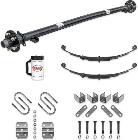 مجموعة محاور المقطورة Rockwell American 3,500 lb Idler Trailer - 85 بوصة محور مركزي / مركز زنبركي 70 بوصة - نمط مسمار 5 على 4.5 بوصة، نوابض عين مزدوجة، مسمار على شكل حرف U ومجموعة شماعات - مجموعة معدات الجري in Kuwait