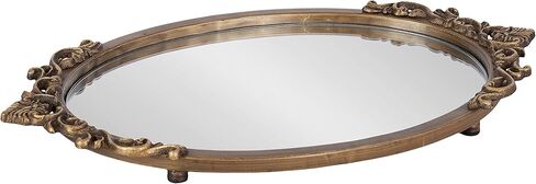 Kate and Laurel Arendahl Vintage Oval Mirrored Decorative Tray; 17 x 10; Antique Gold; Traditional Ottoman Tray for Living Room Home Decor with Ornate Detailing in Saudi Arabia