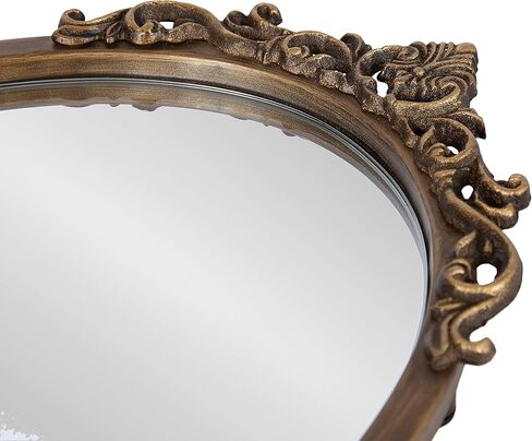 Kate and Laurel Arendahl Vintage Oval Mirrored Decorative Tray; 17 x 10; Antique Gold; Traditional Ottoman Tray for Living Room Home Decor with Ornate Detailing in Saudi Arabia