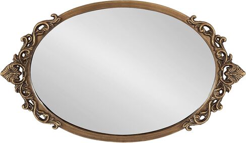 Kate and Laurel Arendahl Vintage Oval Mirrored Decorative Tray; 17 x 10; Antique Gold; Traditional Ottoman Tray for Living Room Home Decor with Ornate Detailing in Saudi Arabia