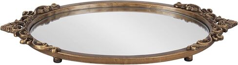 Kate and Laurel Arendahl Vintage Oval Mirrored Decorative Tray; 17 x 10; Antique Gold; Traditional Ottoman Tray for Living Room Home Decor with Ornate Detailing in Saudi Arabia