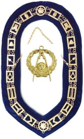MASONIC BLUE LODGE OFFICER CHAIN COLLAR WITH Gold – Senior Deacon JEWEL - MASONIC REGALIA BLUE LODGE CHAIN COLLAR GOLDCHAIN AND BLUE BACKING in Saudi Arabia
