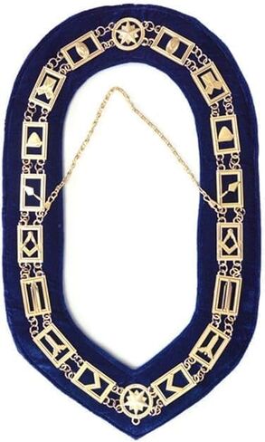 MASONIC BLUE LODGE OFFICER CHAIN COLLAR WITH Gold – Senior Deacon JEWEL - MASONIC REGALIA BLUE LODGE CHAIN COLLAR GOLDCHAIN AND BLUE BACKING in Saudi Arabia