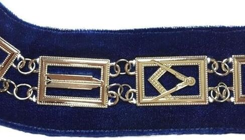 MASONIC BLUE LODGE OFFICER CHAIN COLLAR WITH Gold – Senior Deacon JEWEL - MASONIC REGALIA BLUE LODGE CHAIN COLLAR GOLDCHAIN AND BLUE BACKING in Saudi Arabia