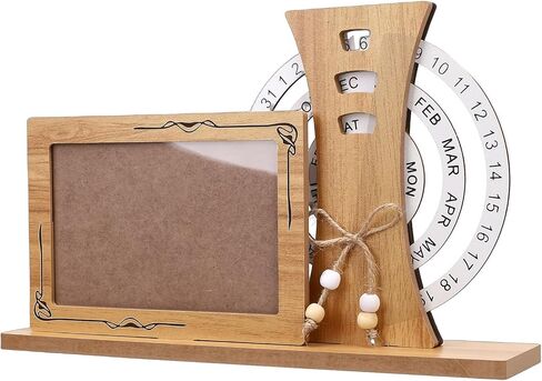 AUNMAS Perpetual Calendar Picture Frame, Memory Holder with Smooth Wheel Ensures Accurate Date Display Easy Photo Change Keeps Fresh Decor MDF Base Stable for Home Office (OK) in Saudi Arabia