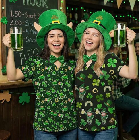 Scrubs for Women V Neck Cute Printed Scrub Tops Women Nurse Shirt Soft Casual Uniform with 2Pockets in Saudi Arabia