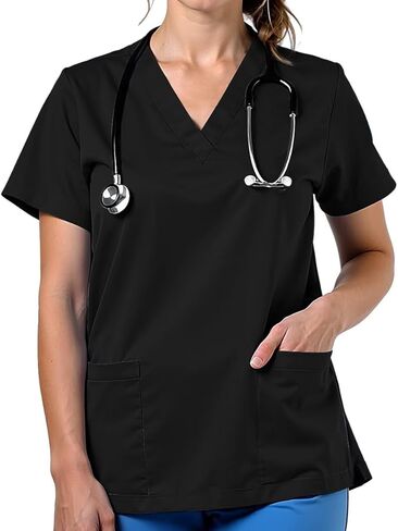 Scrubs for Women V Neck Cute Printed Scrub Tops Women Nurse Shirt Soft Casual Uniform with 2Pockets in Saudi Arabia