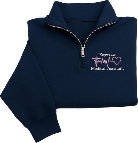 Chillever Personalized Embroidered Medical Assistant Quarter Zip Sweatshirt, Custom MA Top with Name on Arm, Certified MA Graduation Present, Medical Assistant School Gifts, Fresh MA Clothing in Saudi Arabia