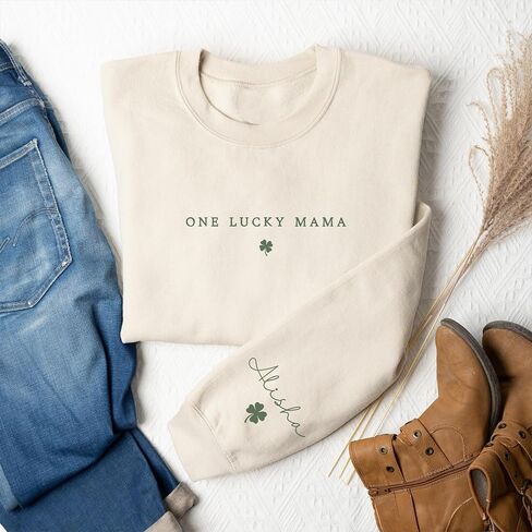 IZI POD Personalized St Patricks Day Mama Sweatshirt, Lucky Shamrock Graphic Mom Crewneck with Kids Names, Irish Gift in Saudi Arabia