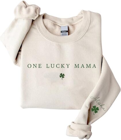 IZI POD Personalized St Patricks Day Mama Sweatshirt, Lucky Shamrock Graphic Mom Crewneck with Kids Names, Irish Gift in Saudi Arabia