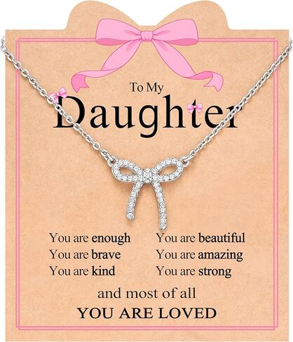You Are Loved - Silver Rhinestone Bow Necklace Cute Preppy Girly Trendy Jewelry for Granddaughter Daughter in Saudi Arabia