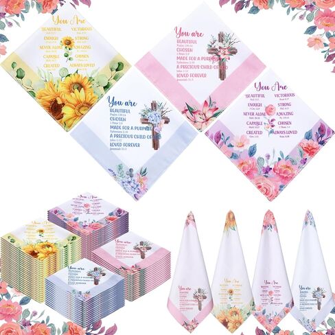 40 Pcs Religious Prayers Christian Gifts with Bible Verse Inspirational Cotton Handkerchiefs Bulk Vintage Cross Floral Scripture Print Ladies Hankies for Women Men Mother's Day Church in Saudi Arabia