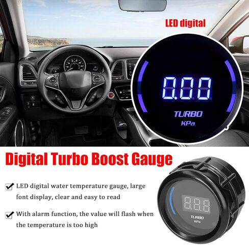 52mm Turbo Boost Gauge, LED Digital Meter, Boost Pressure Gauge with Large Font Display 1.0 2.0kPa Alarm Function & Sensor, Ideal for Car Truck Motorcycle in Kuwait