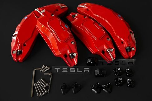 غطاء فرجار الفرامل موديل S/Model X لطراز تسلا S & X غطاء ألومنيوم أمامي وخلفي أحمر 2018-21 (4 قطعة) أحمر أو أصفر (أحمر) in Kuwait