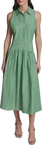 Karl Lagerfeld Womens Sleeveless Collared Neck Stripe Shirting Midi Wear to Work Dress in Saudi Arabia