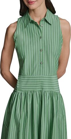 Karl Lagerfeld Womens Sleeveless Collared Neck Stripe Shirting Midi Wear to Work Dress in Saudi Arabia