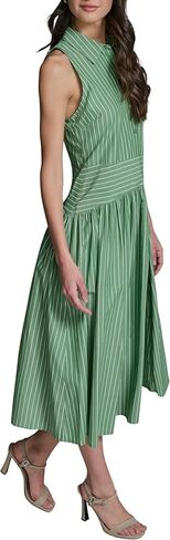 Karl Lagerfeld Womens Sleeveless Collared Neck Stripe Shirting Midi Wear to Work Dress in Saudi Arabia