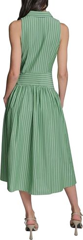 Karl Lagerfeld Womens Sleeveless Collared Neck Stripe Shirting Midi Wear to Work Dress in Saudi Arabia